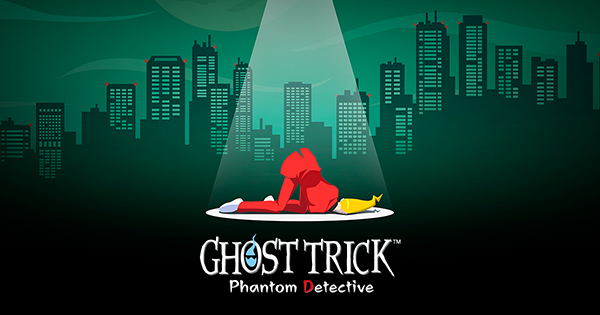 Promo art for Ghost Trick, showing the main character's body collapsed on the ground